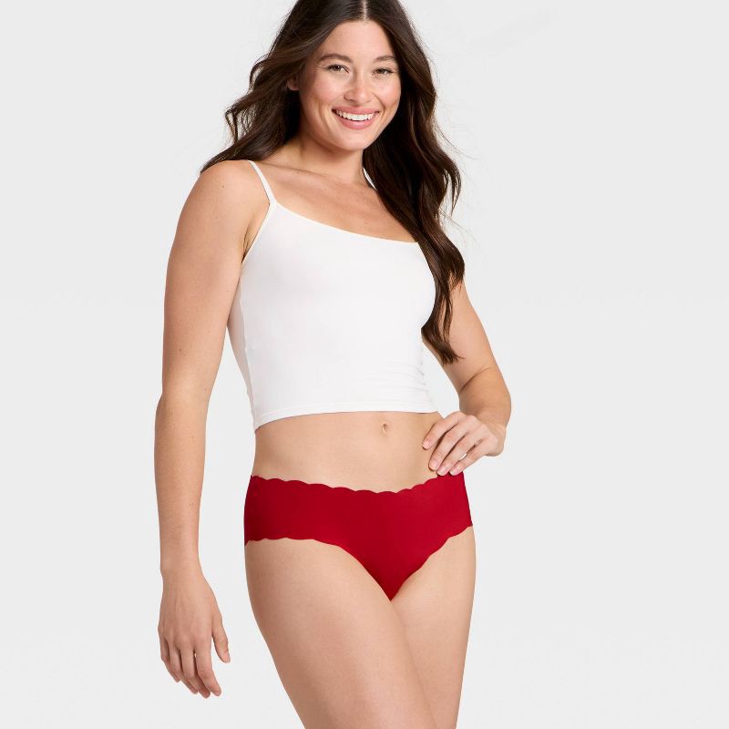 slide 3 of 5, Women's Scallop Cut Cheeky Underwear - Auden™ Red S, 1 ct