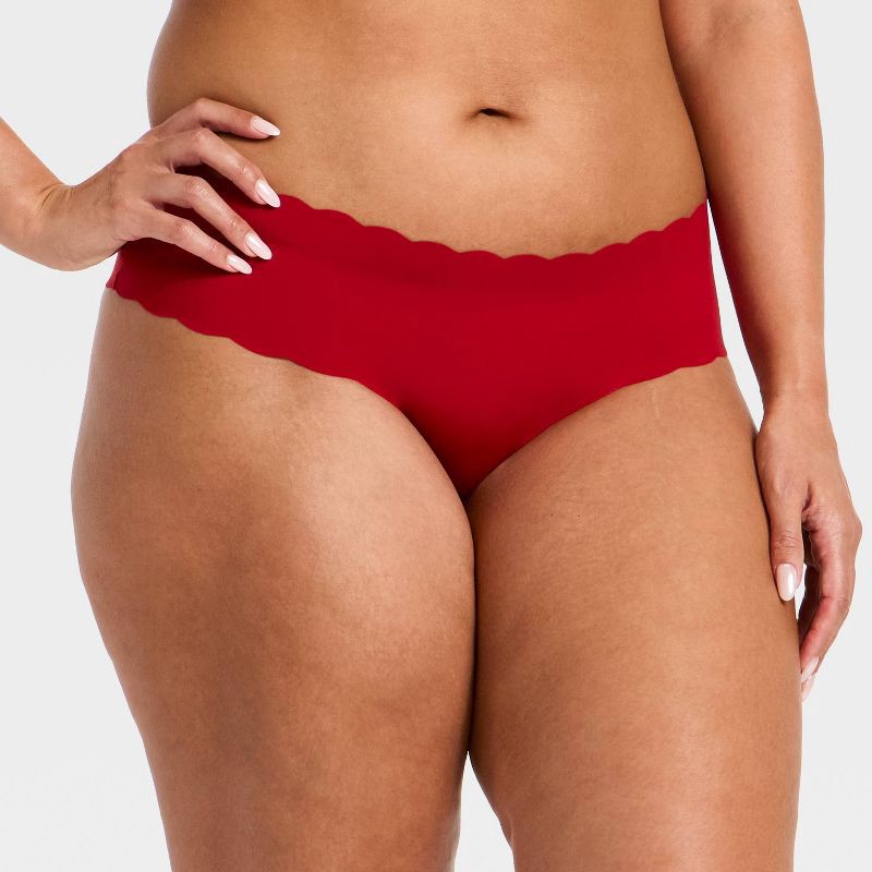 slide 4 of 5, Women's Scallop Cut Cheeky Underwear - Auden™ Red L, 1 ct