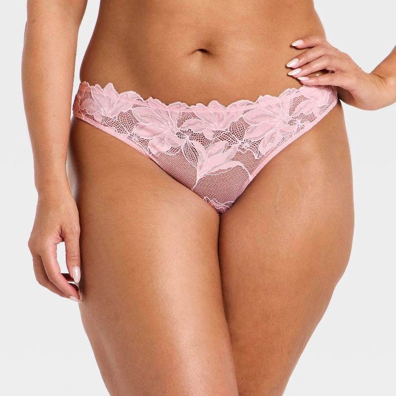 slide 4 of 5, Women's Lace Cut Out Thong Underwear - Auden™ Light Pink S, 1 ct
