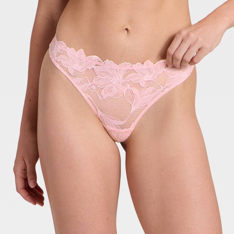 slide 1 of 5, Women's Lace Cut Out Thong Underwear - Auden™ Light Pink S, 1 ct