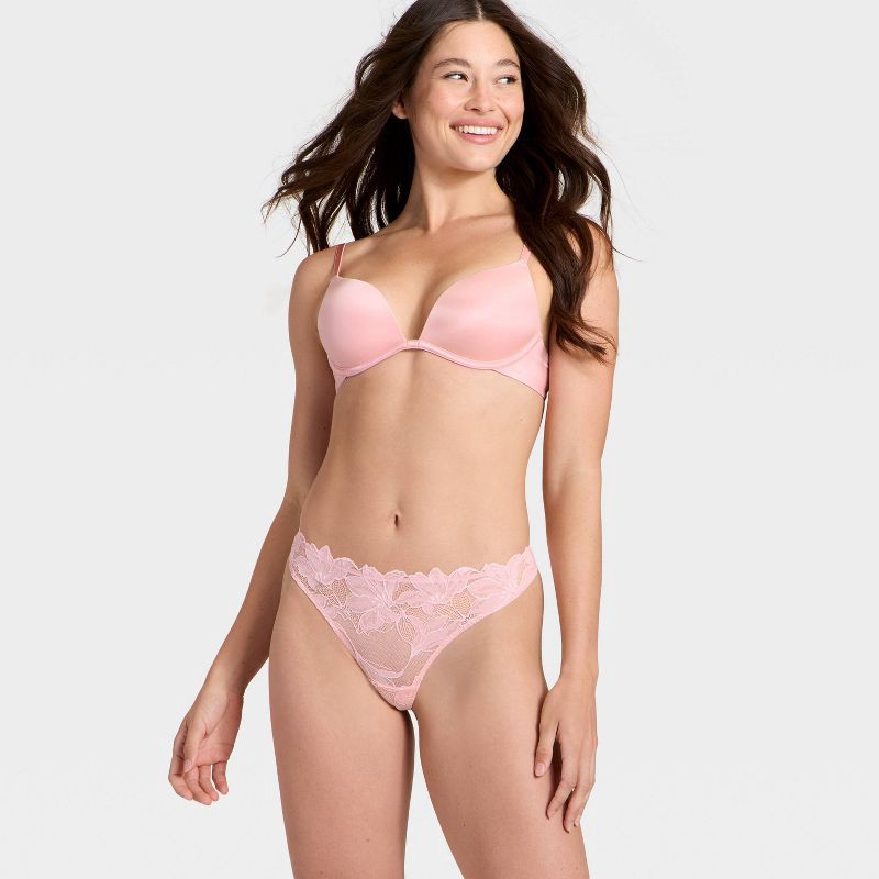 slide 3 of 5, Women's Lace Cut Out Thong Underwear - Auden™ Light Pink L, 1 ct