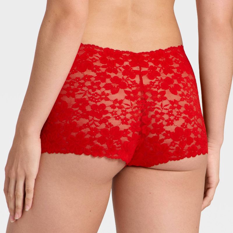 slide 2 of 5, Women's All Over Lace Boy Shorts Underwear - Auden™ Red M, 1 ct