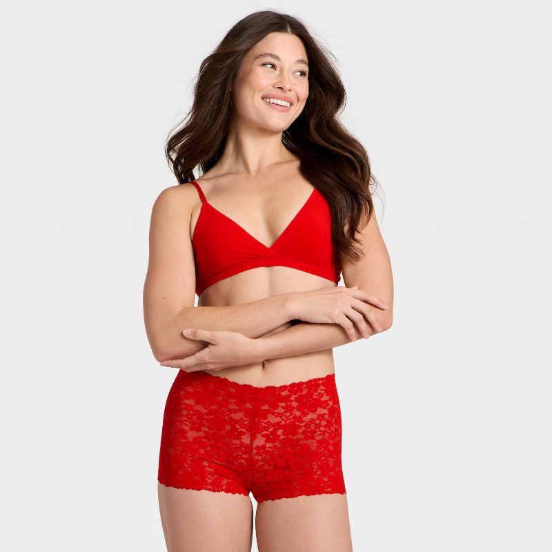 slide 3 of 5, Women's All Over Lace Boy Shorts Underwear - Auden™ Red M, 1 ct