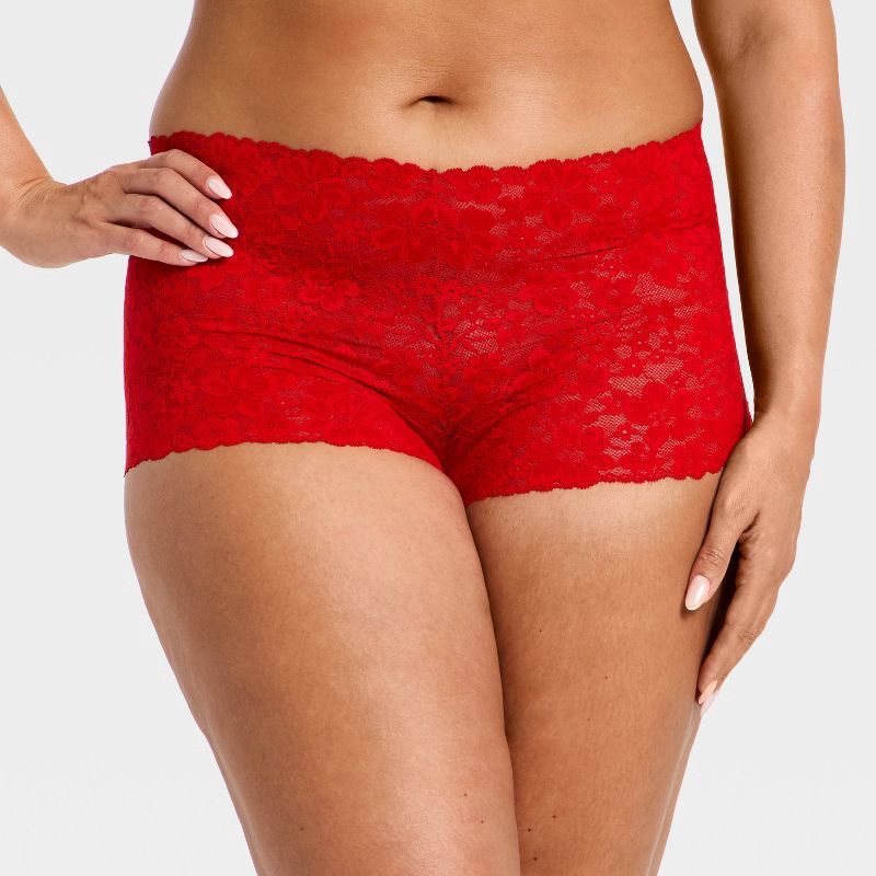 slide 4 of 5, Women's All Over Lace Boy Shorts Underwear - Auden™ Red M, 1 ct