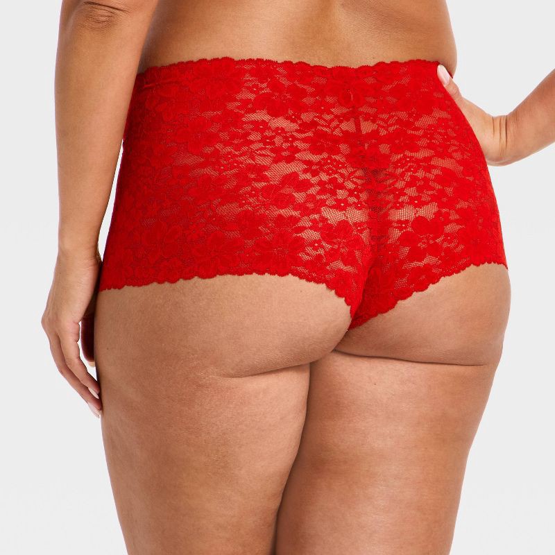 slide 5 of 5, Women's All Over Lace Boy Shorts Underwear - Auden™ Red M, 1 ct