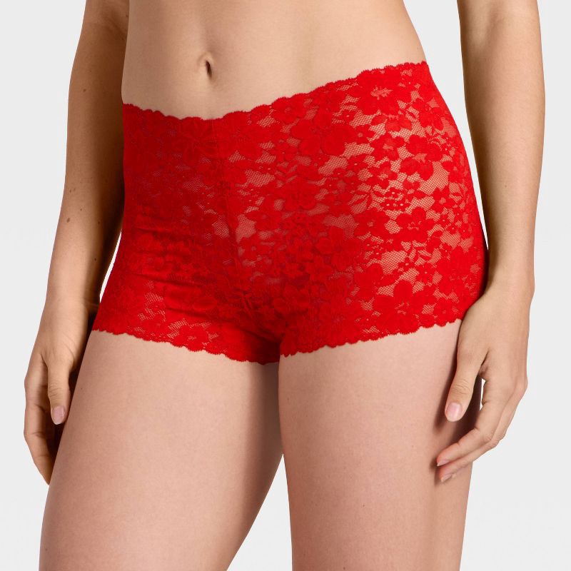 slide 1 of 5, Women's All Over Lace Boy Shorts Underwear - Auden™ Red M, 1 ct