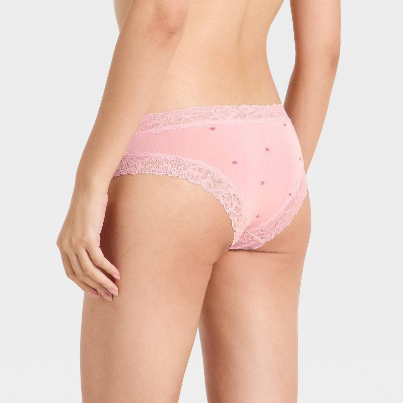 slide 2 of 5, Women's Modal Blend Cheeky Underwear with Lace - Auden™ Blush Heart Print S, 1 ct