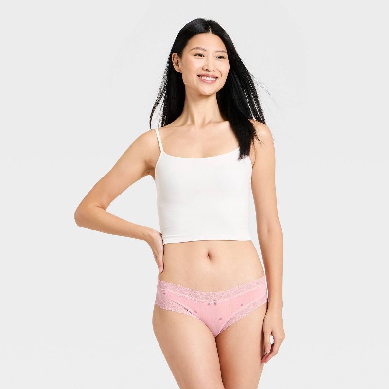 slide 3 of 5, Women's Modal Blend Cheeky Underwear with Lace - Auden™ Blush Heart Print S, 1 ct