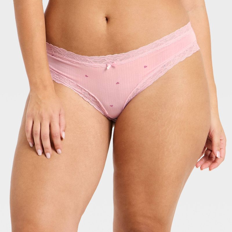 slide 5 of 5, Women's Modal Blend Cheeky Underwear with Lace - Auden™ Blush Heart Print S, 1 ct
