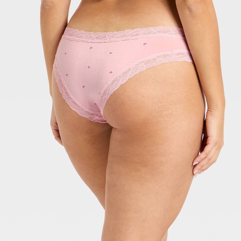 slide 4 of 5, Women's Modal Blend Cheeky Underwear with Lace - Auden™ Blush Heart Print S, 1 ct