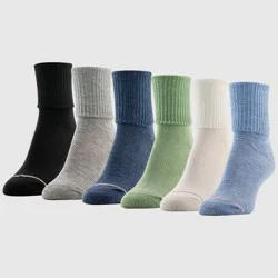 Goldtoe Signature Collection Women's 6pk Modern Essentials Classic Turn Cuff Crew Socks - Chambray/White/Sage/Denim/Grey Heather/Black 4-10