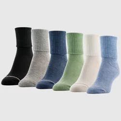 Goldtoe Signature Collection Women's 6pk Modern Essentials Classic Turn Cuff Crew Socks - Chambray/White/Sage/Denim/Grey Heather/Black 4-10