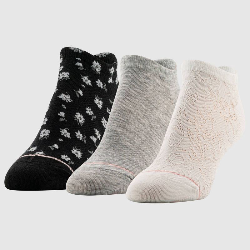 slide 1 of 4, Goldtoe Signature Collection Women's 3pk Fresh Care Linework Floral Liner Socks - White/Grey/Black 6-9, 3 ct