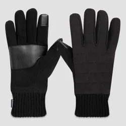 Isotoner Men's Quilted Stretched Knitted Gloves - Black M