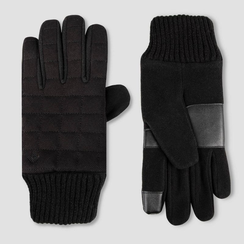 slide 2 of 2, Isotoner Men's Quilted Stretched Knitted Gloves - Black XL, 1 ct