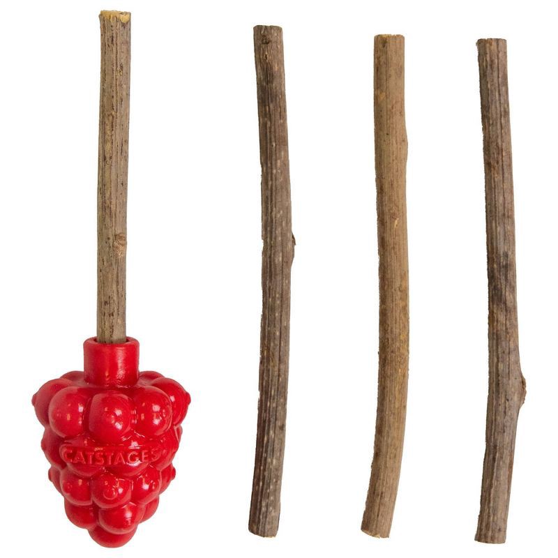 slide 1 of 7, Catstages 1.18" Raspberry Silvervine Teether Cat Stick Toy, 1 ct
