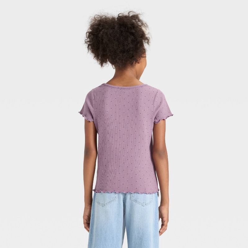 slide 2 of 3, Girls' Short Sleeve Rib-Knit Polka Dots T-Shirt - Cat & Jack™ Purple XS, 1 ct