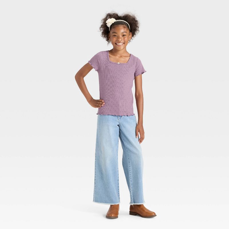 slide 3 of 3, Girls' Short Sleeve Rib-Knit Polka Dots T-Shirt - Cat & Jack™ Purple XS, 1 ct