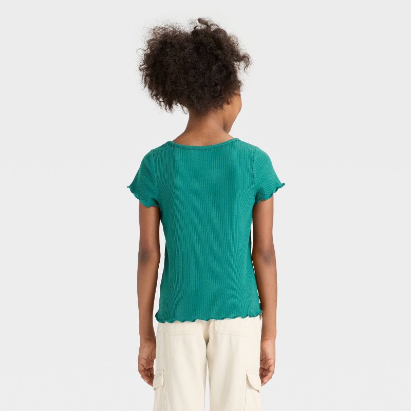 slide 2 of 3, Girls' Short Sleeve Rib-Knit T-Shirt - Cat & Jack™ Green XL, 1 ct