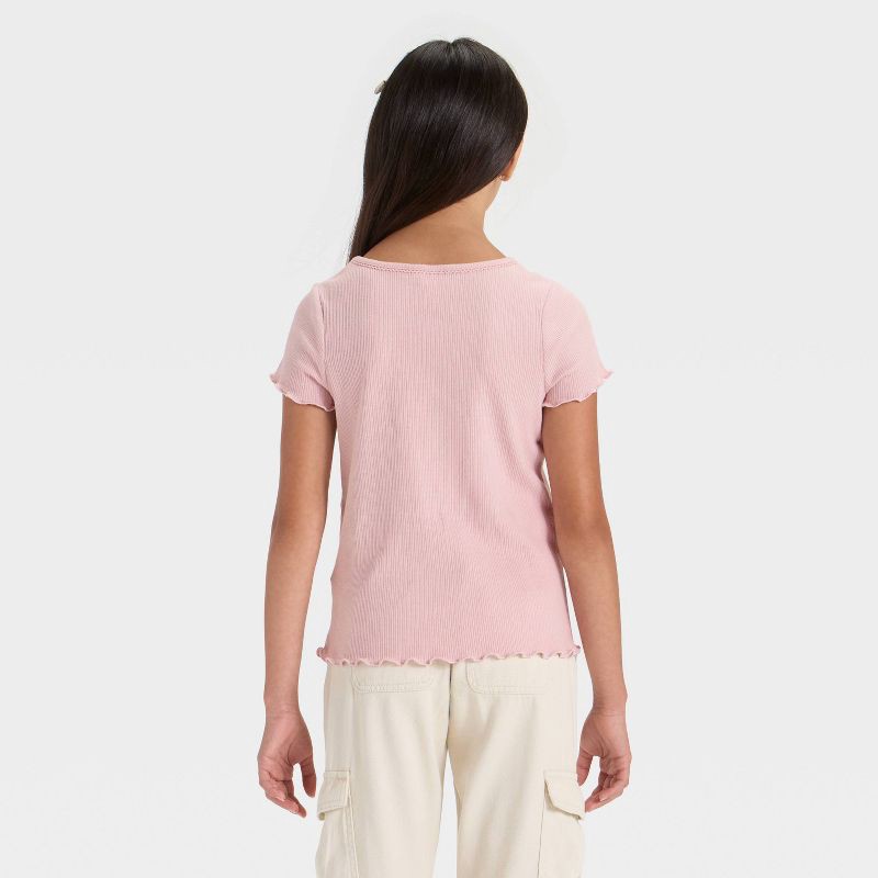 slide 2 of 3, Girls' Short Sleeve Rib-Knit T-Shirt - Cat & Jack™ Pink M, 1 ct