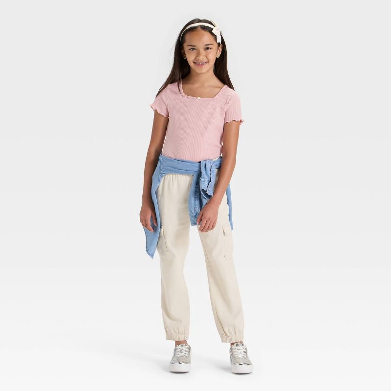 slide 3 of 3, Girls' Short Sleeve Rib-Knit T-Shirt - Cat & Jack™ Pink XL, 1 ct