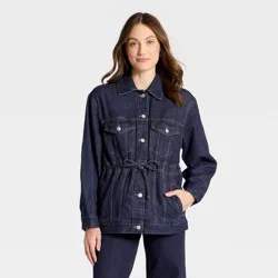 Women's Cinched Waist Trucker Denim Jacket - Universal Thread™ Dark Wash XS
