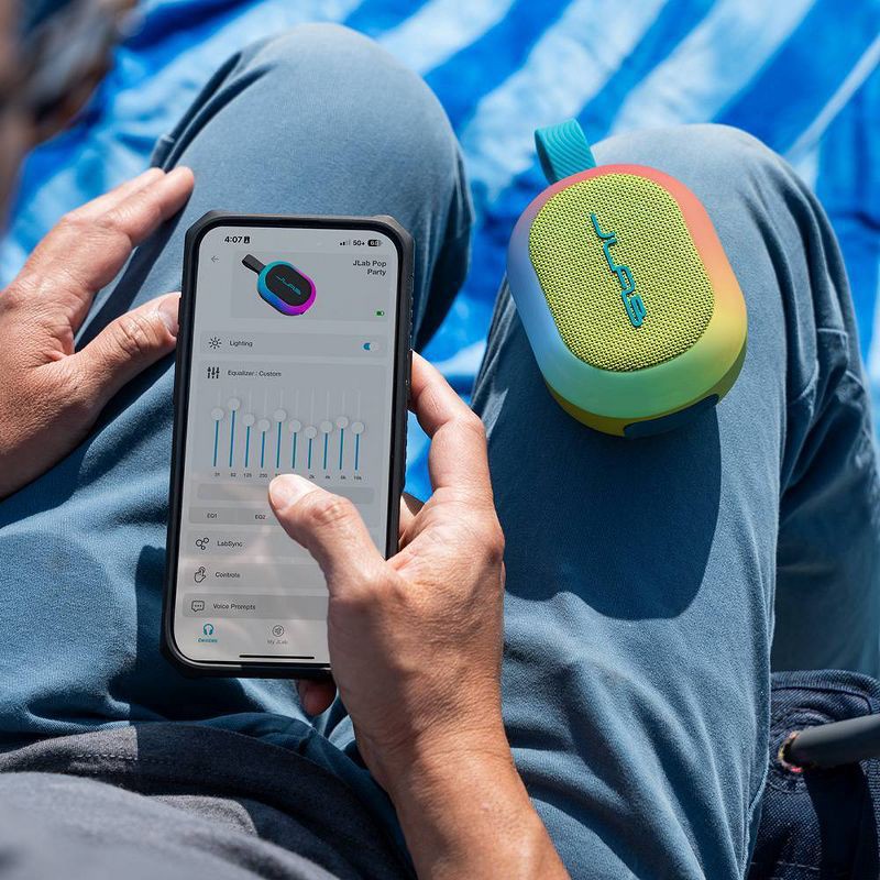 slide 4 of 9, JLab Pop Party Portable Speaker - Lime Green: Waterproof, USB-C, Bluetooth, LED Light, 1 ct