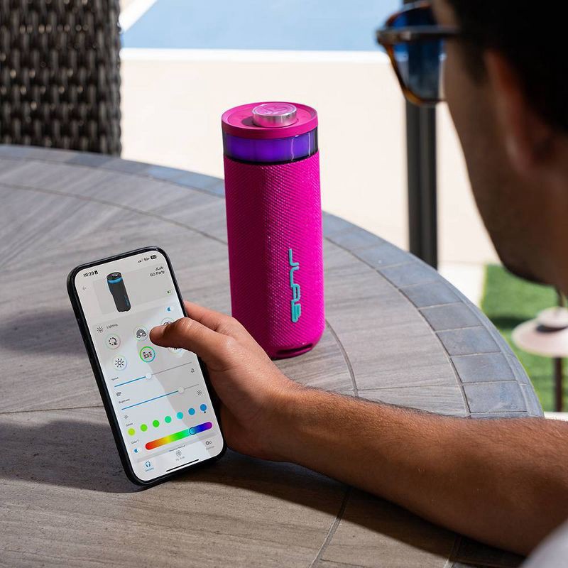 slide 7 of 8, JLab Go Party Portable Speaker - Pink: Bluetooth, Waterproof, LED Light, USB-C Charging, 1 ct
