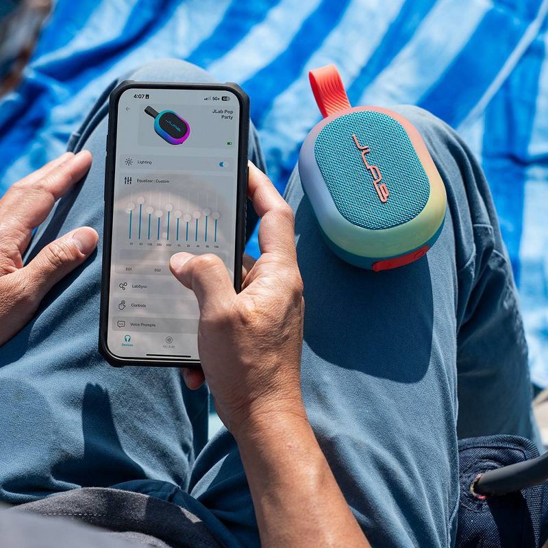 slide 4 of 8, JLab Pop Party Portable Speaker - Cyan, 1 ct