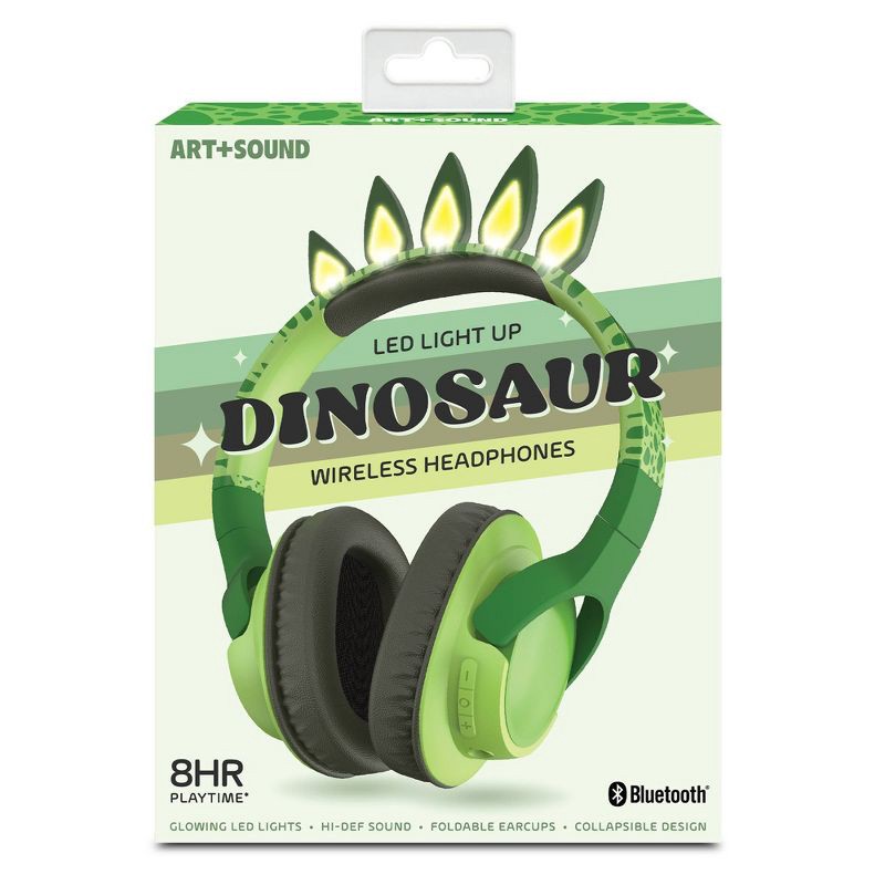 slide 2 of 4, ART+SOUND ART + SOUND LED Light Up Wireless Headphones - Dinosaur: Over-Ear, Built-In Mic, Foldable, 1 ct