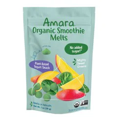 Amara Organic Smoothie Melts Mighty Sweet Greens Non-Dairy Yogurt Baby Snack - 1 oz: 8 Months & Up, Spinach, Apple, Mango