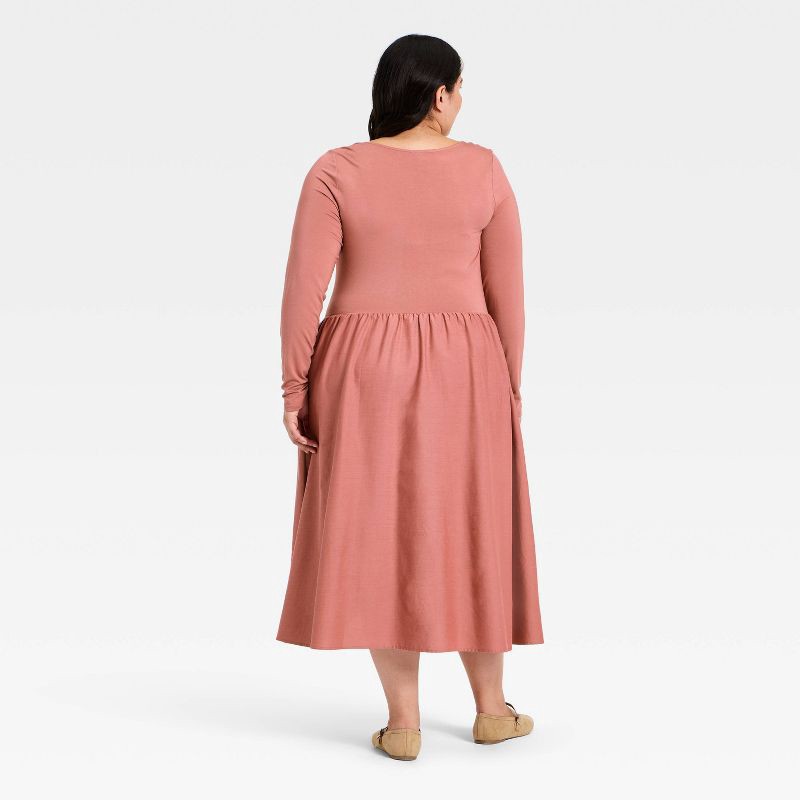 slide 2 of 3, Women's Long Sleeve Knit Midi A-Line Dress - Ava & Viv™ Mauve 3X, 1 ct