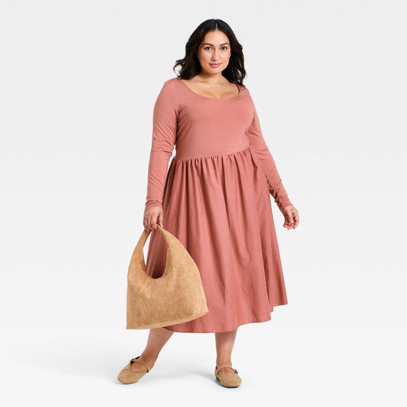 slide 3 of 3, Women's Long Sleeve Knit Midi A-Line Dress - Ava & Viv™ Mauve 3X, 1 ct