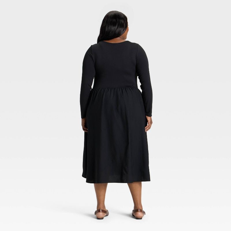 slide 2 of 3, Women's Long Sleeve Knit Midi A-Line Dress - Ava & Viv™ Black 1X, 1 ct