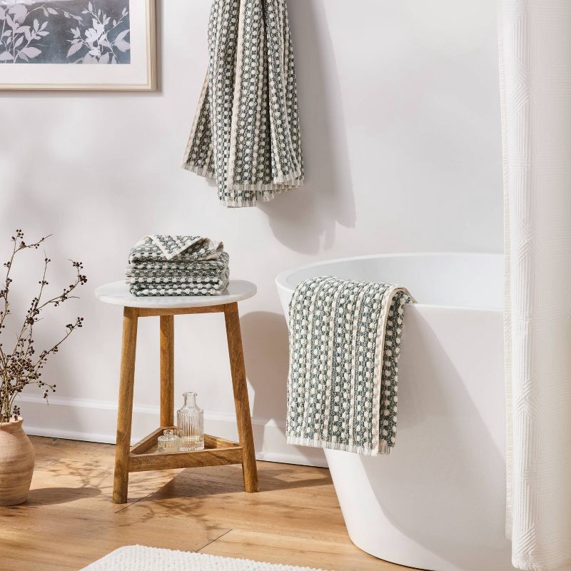 slide 2 of 7, 4pc Value Bathroom Towel Bundle Set (2 Bath + 2 Hand) Green Pattern - Threshold™, 4 ct