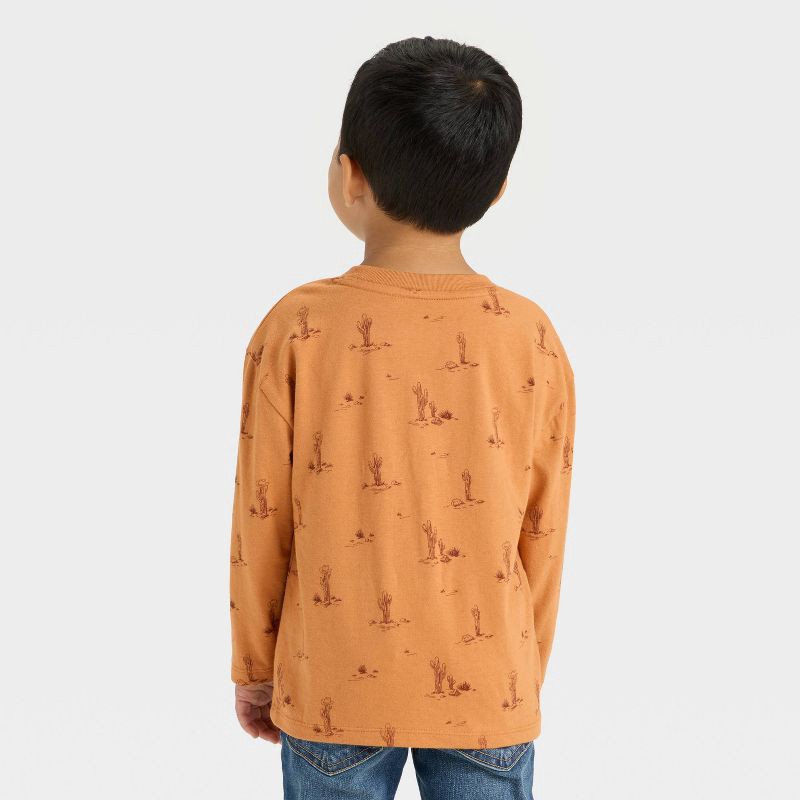 slide 3 of 3, Toddler Boys' Long Sleeve Western Cactus T-Shirt - Cat & Jack™ Brown 4T, 1 ct