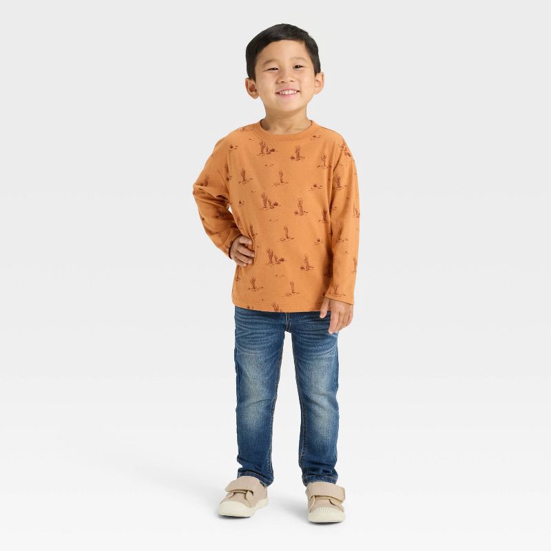 slide 3 of 3, Toddler Boys' Long Sleeve Western Cactus T-Shirt - Cat & Jack™ Brown 18M, 1 ct