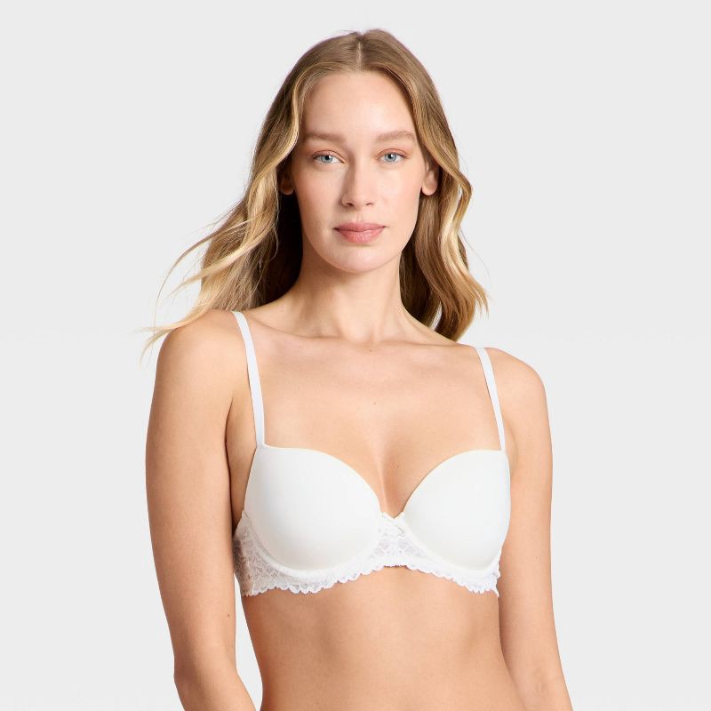 slide 1 of 5, Women's Lace Push-Up Demi Bra - Auden™ White 40D, 1 ct