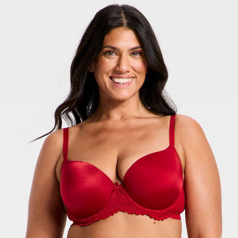 slide 4 of 5, Women's Lace Push-Up Demi Bra - Auden™ Red 40C, 1 ct