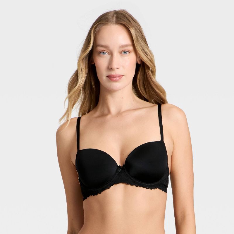 slide 1 of 5, Women's Lace Push-Up Demi Bra - Auden™ Black 34C, 1 ct
