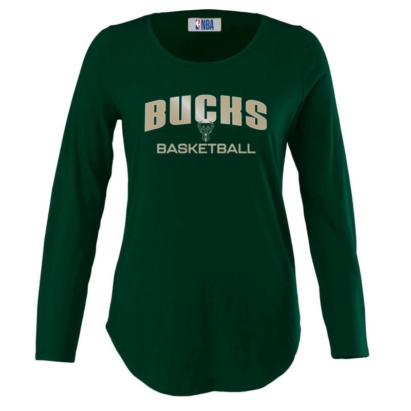 slide 1 of 4, NBA Milwaukee Bucks Women's Long Sleeve Crew Neck Fashion T-Shirt - L, 1 ct