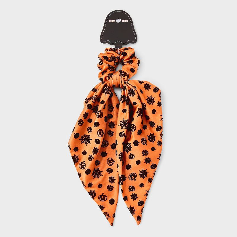 slide 2 of 3, Halloween Pumpkin and Spider Web Hair Twister with Tails - Orange, 1 ct