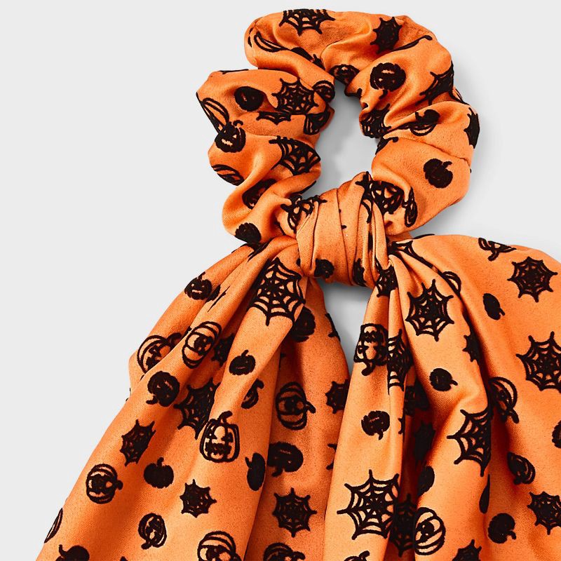 slide 3 of 3, Halloween Pumpkin and Spider Web Hair Twister with Tails - Orange, 1 ct
