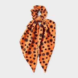 Halloween Pumpkin and Spider Web Hair Twister with Tails - Orange