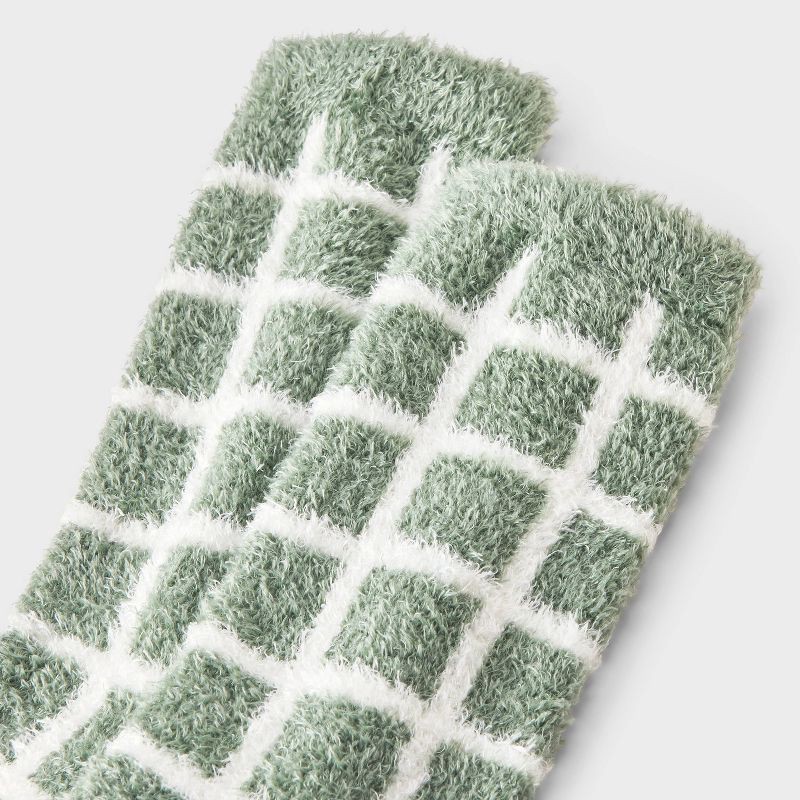 slide 3 of 3, Women's Windowpane Plaid Cozy Crew Socks - Auden™ Green 4-10, 1 ct