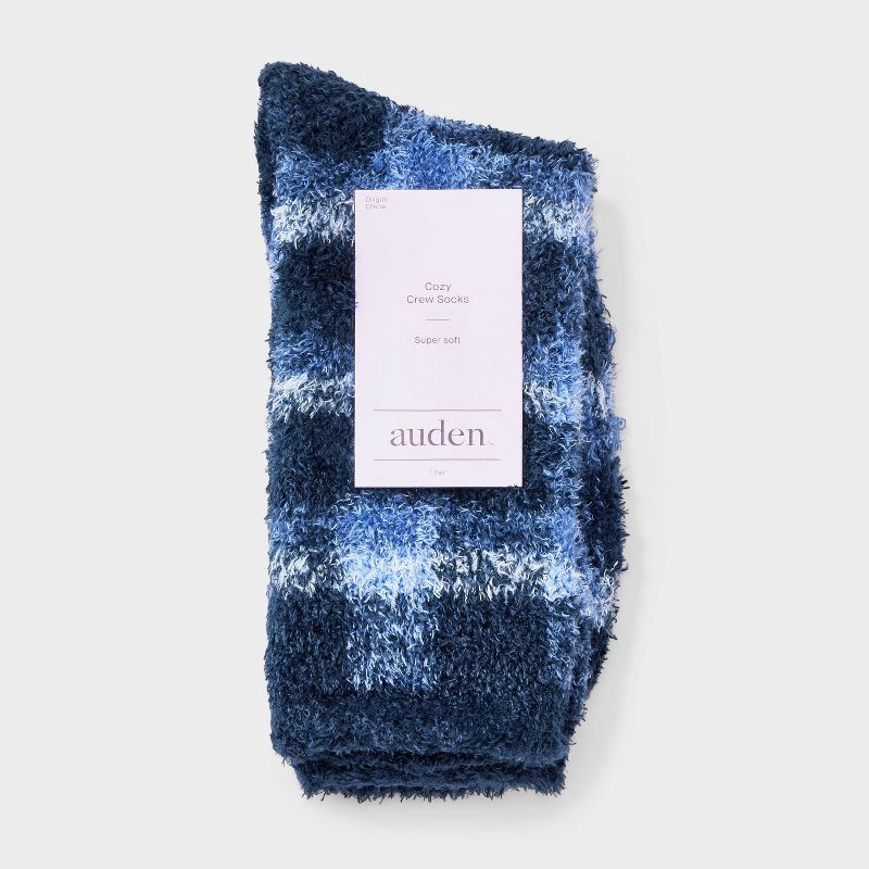 slide 2 of 3, Women's Plaid Cozy Crew Socks - Auden™ Navy/Blue 4-10, 1 ct