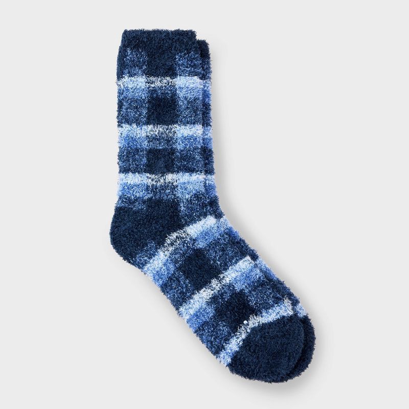slide 1 of 3, Women's Plaid Cozy Crew Socks - Auden™ Navy/Blue 4-10, 1 ct