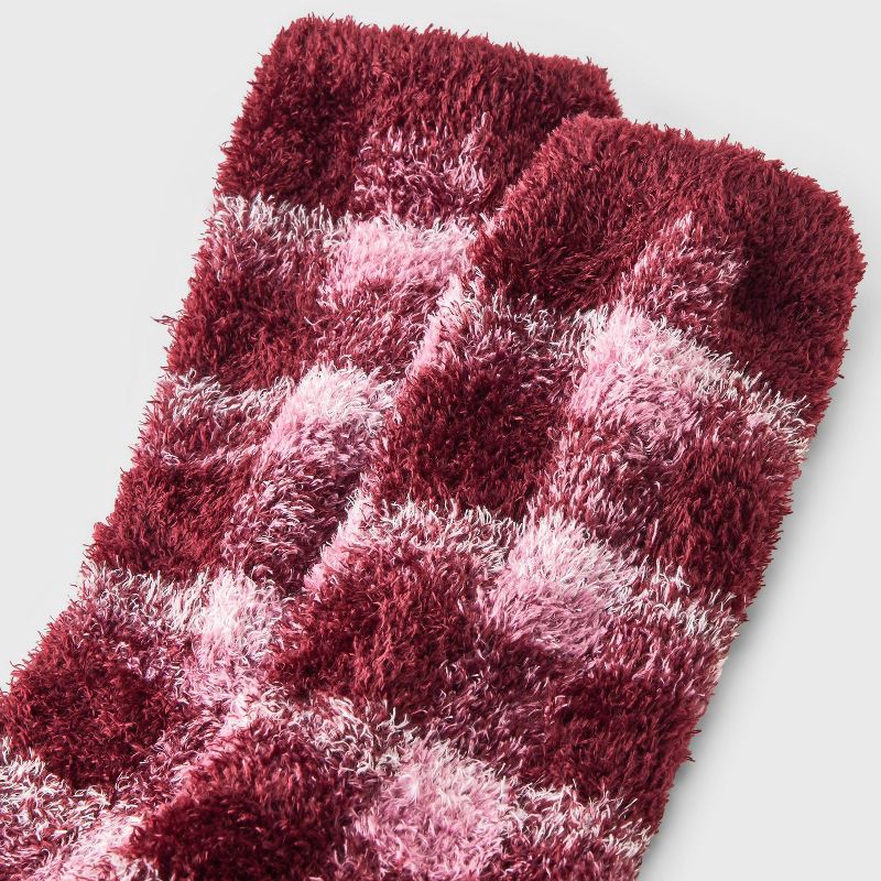 slide 3 of 3, Women's Plaid Cozy Crew Socks - Auden™ Berry/Pink/Ivory 4-10, 1 ct
