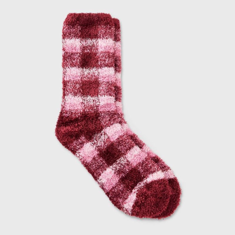 slide 1 of 3, Women's Plaid Cozy Crew Socks - Auden™ Berry/Pink/Ivory 4-10, 1 ct