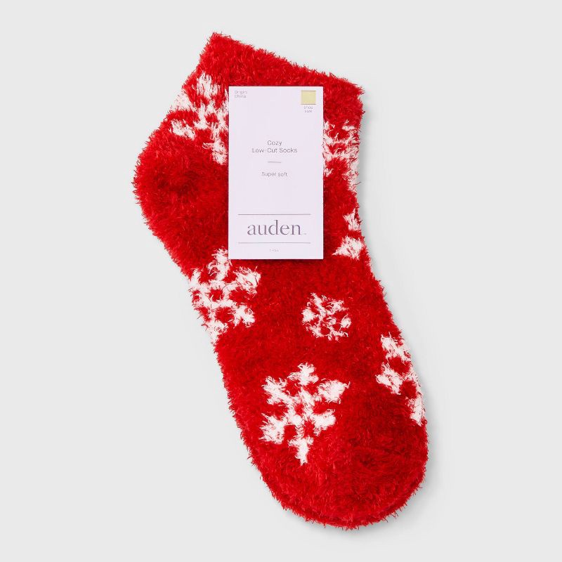 slide 2 of 3, Women's Snowflake Cozy Low Cut Socks - Auden™ Red 4-10, 1 ct